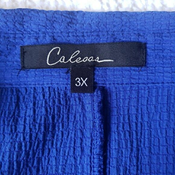 Caleloos Woman's Blouse Size 3XL Royal Blue Button Detail Long Sleeves Button Up - Picture 2 of 11